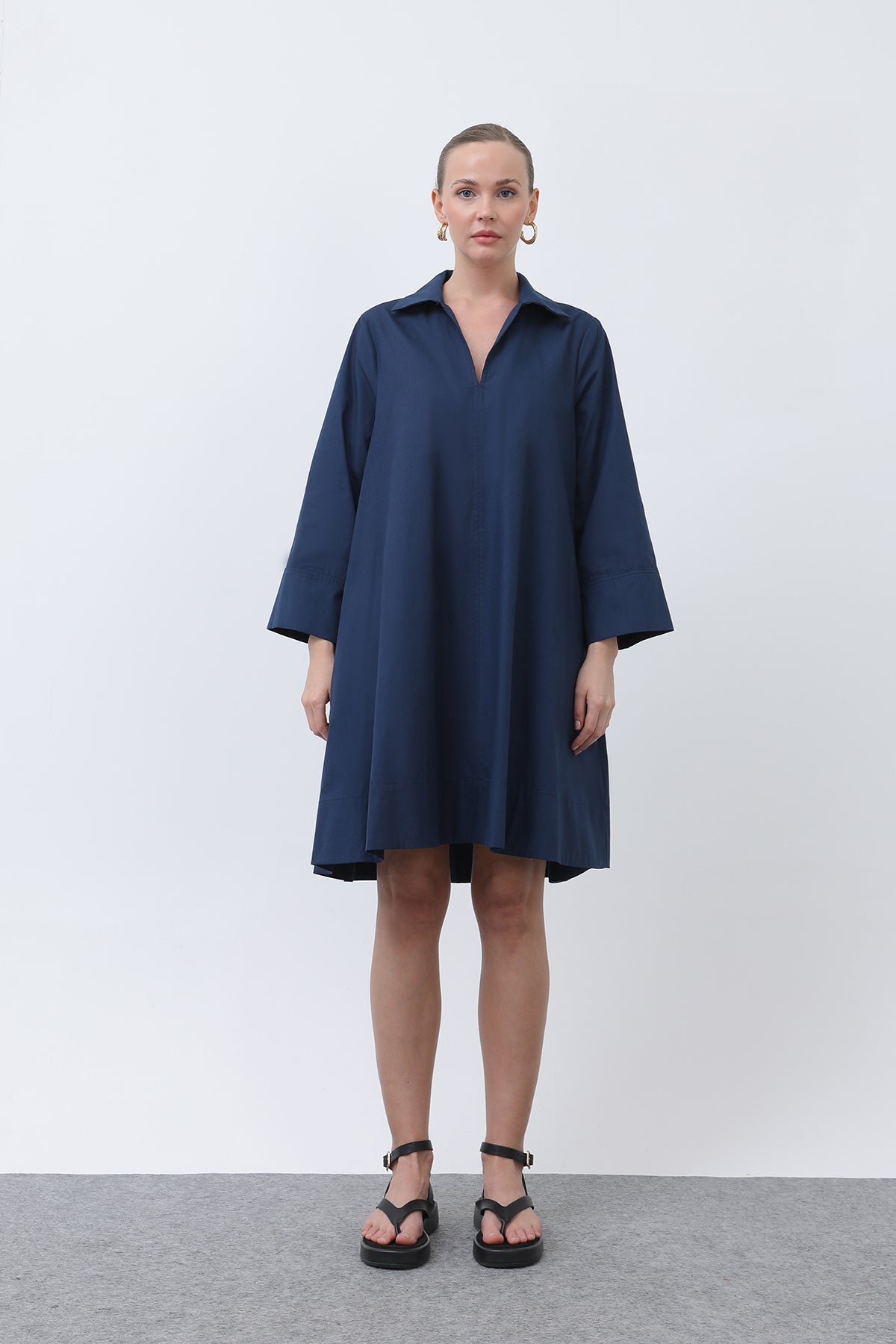 Kadın Poplin Mini Elbise -32274ELB NAVY