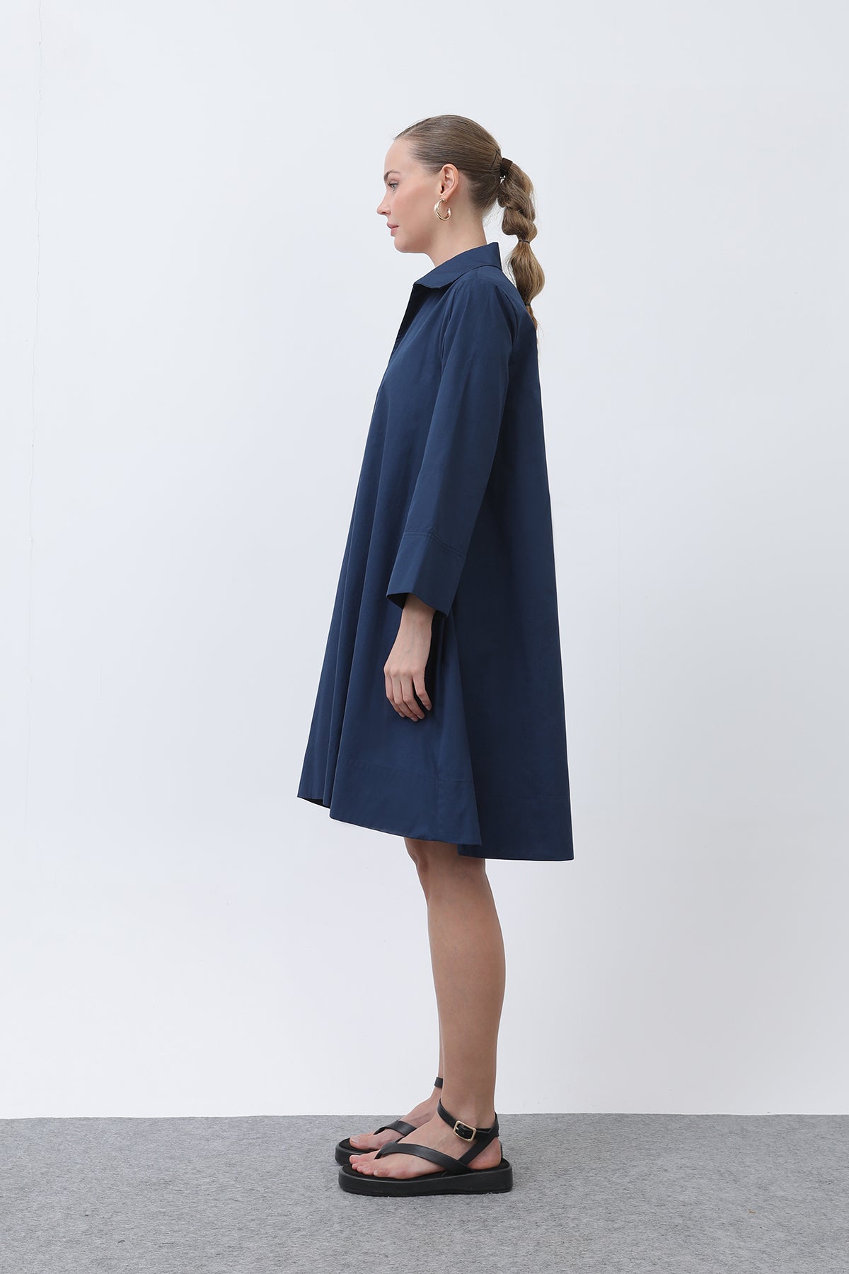 Kadın Poplin Mini Elbise -32274ELB NAVY