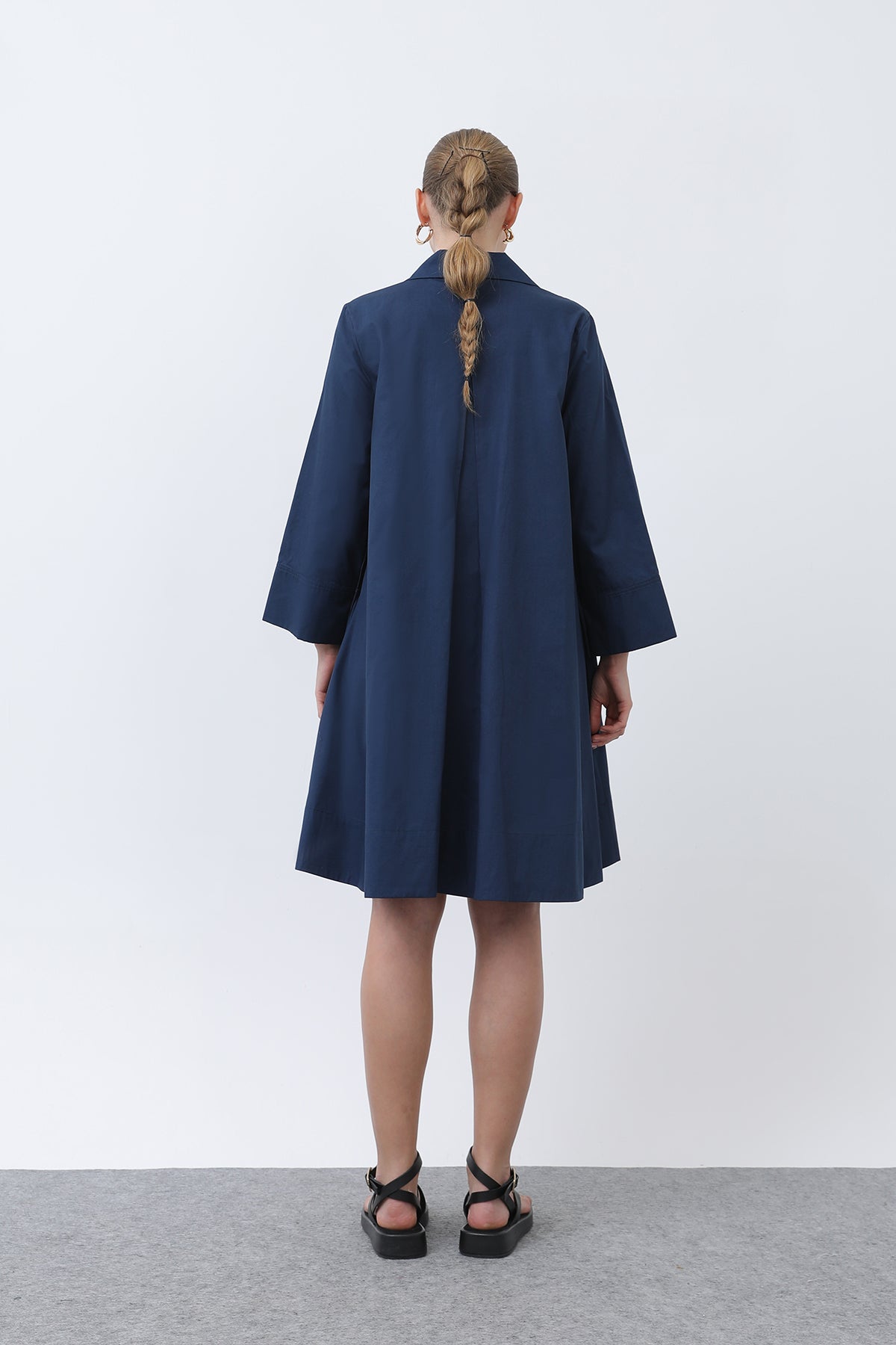 Kadın Poplin Mini Elbise -32274ELB NAVY