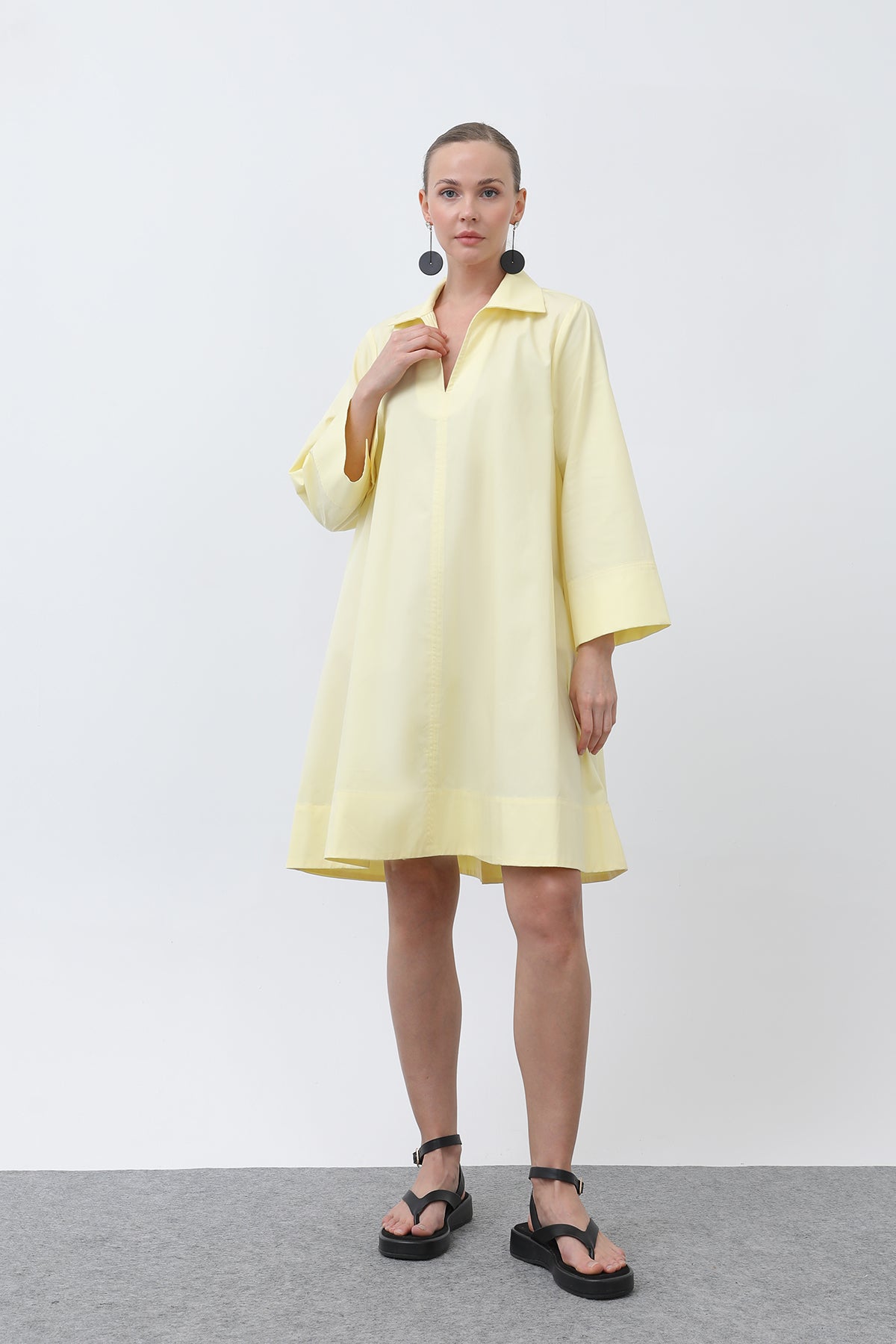 Kadın Poplin Mini Elbise -32274ELB YELLOW