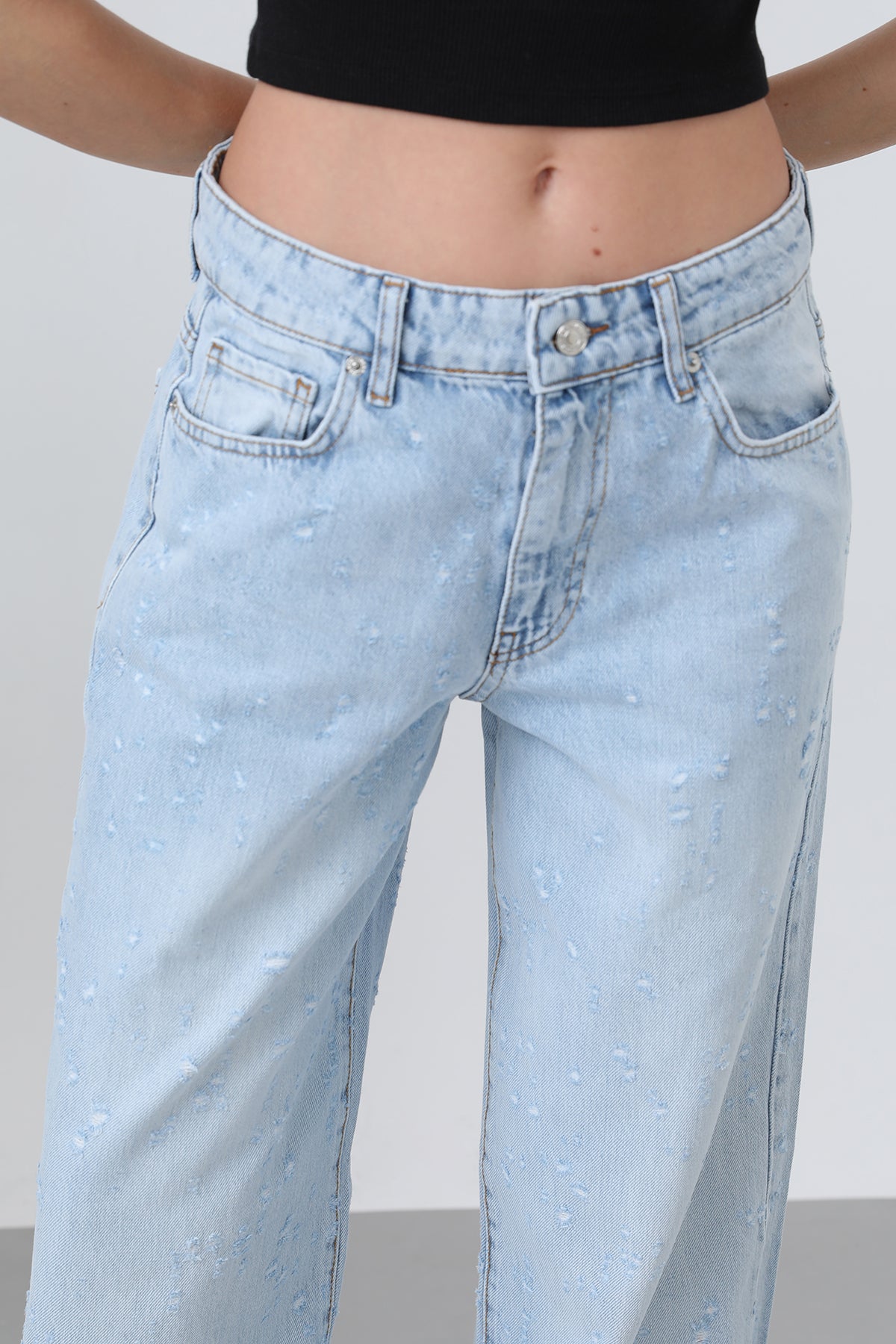 Kadın Basic Bol Denim Pantolon -32277PNT BLUE