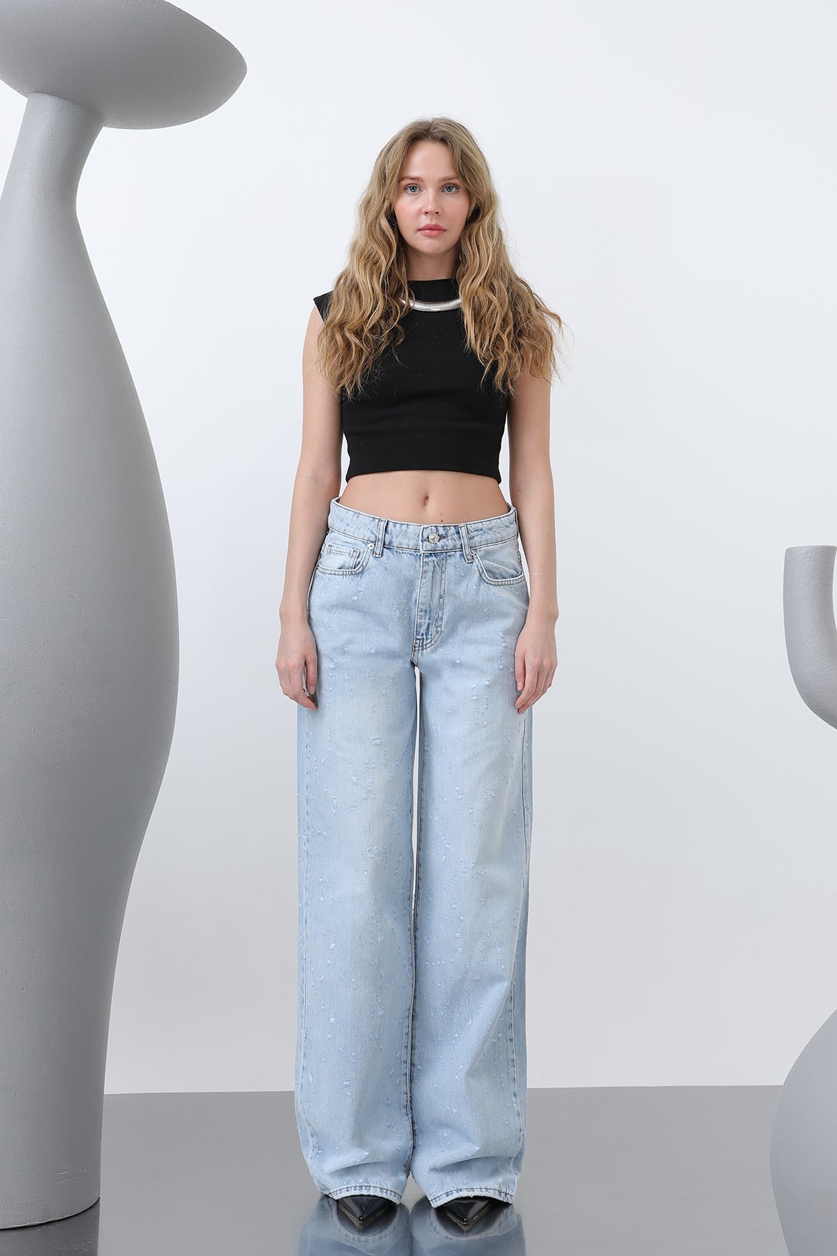 Kadın Basic Bol Denim Pantolon -32277PNT BLUE
