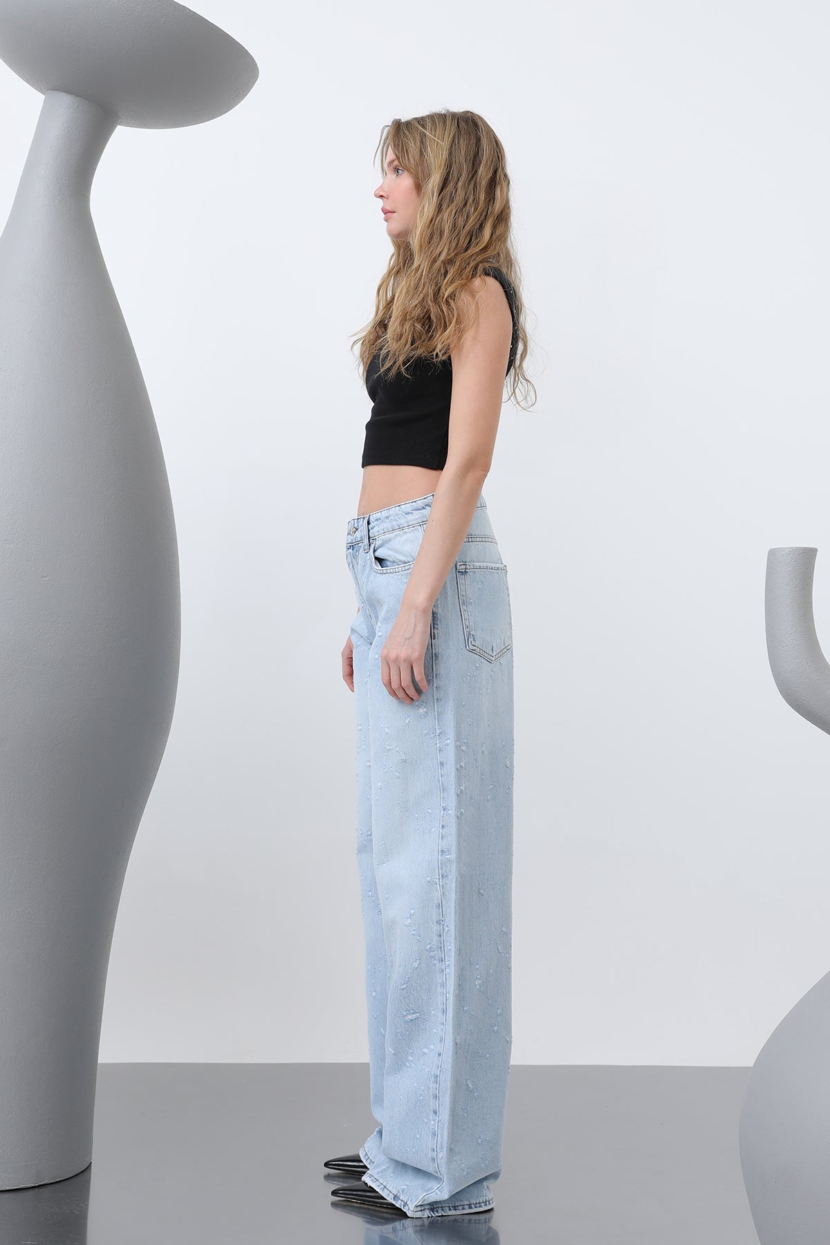 Kadın Basic Bol Denim Pantolon -32277PNT BLUE