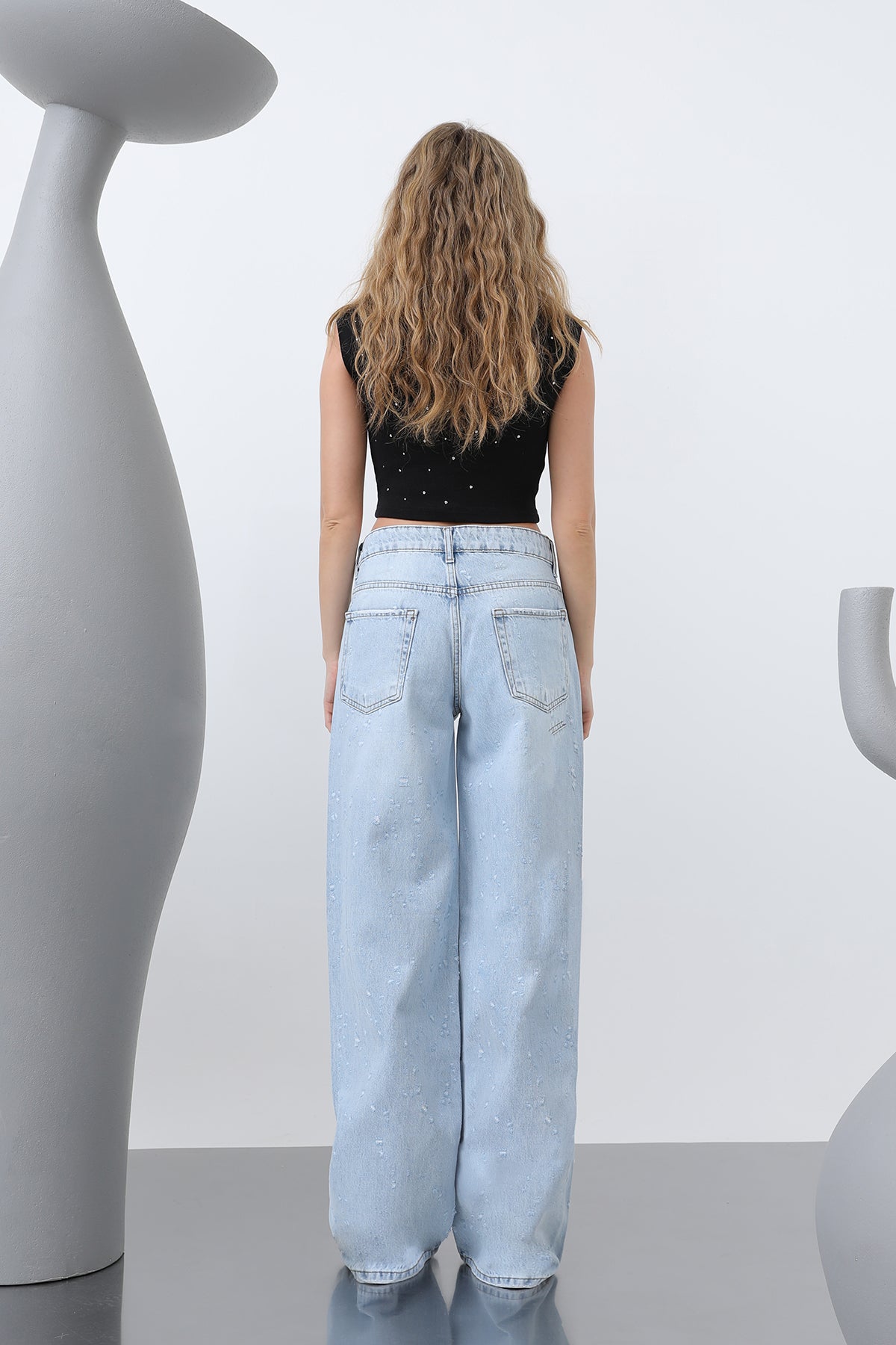 Kadın Basic Bol Denim Pantolon -32277PNT BLUE