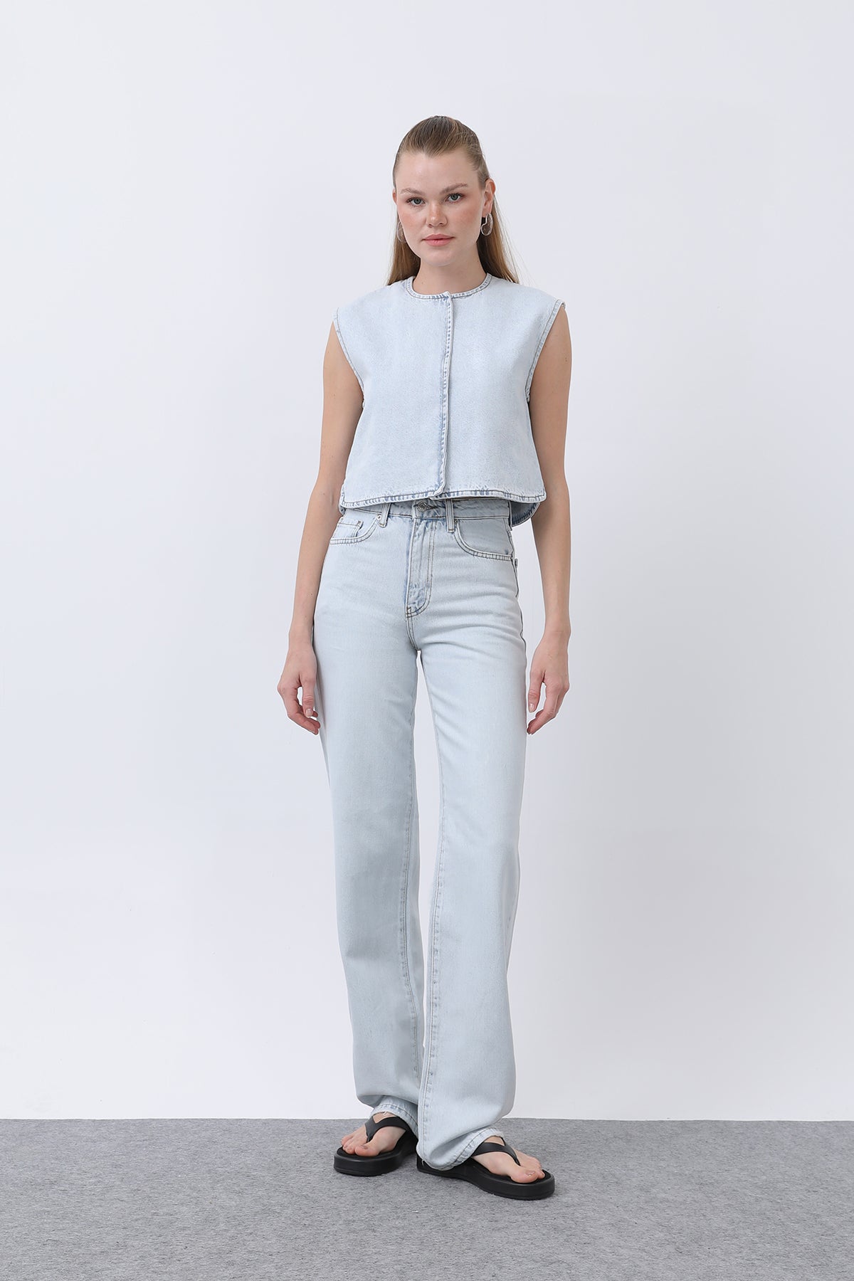 Kadın Sıfır Kol Denim Yelek -32278YLK BLUE