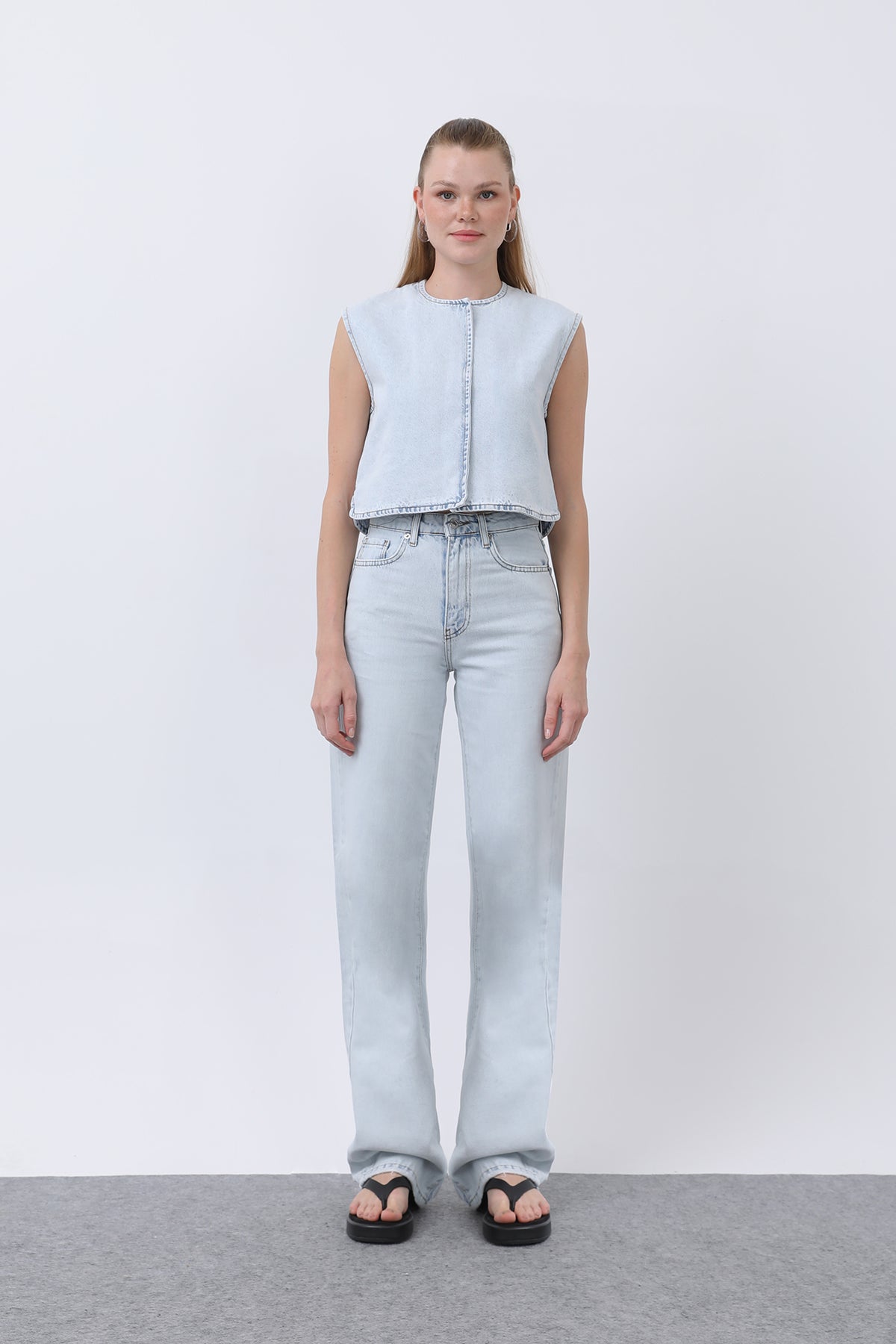 Kadın Sıfır Kol Denim Yelek -32278YLK BLUE
