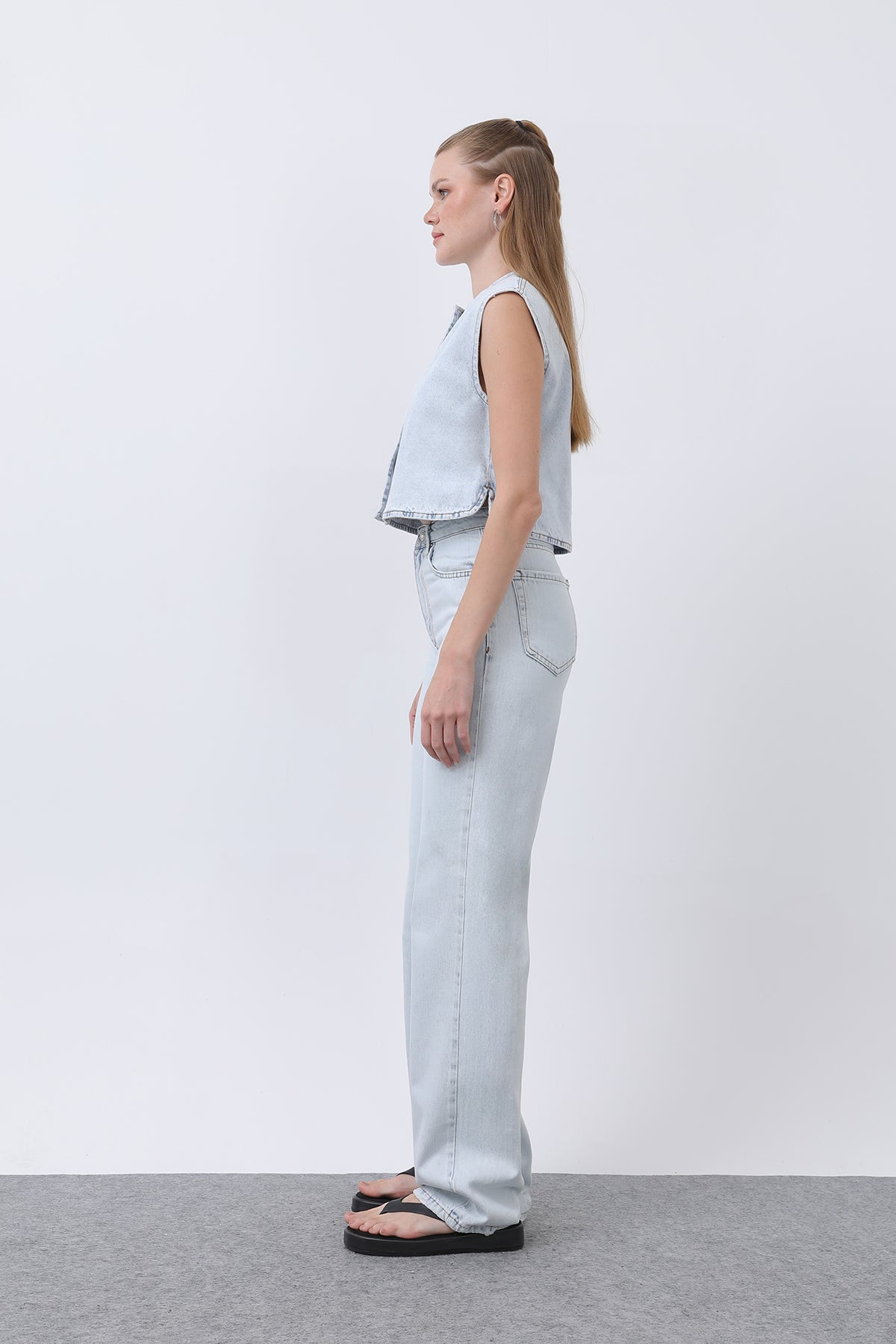 Kadın Sıfır Kol Denim Yelek -32278YLK BLUE