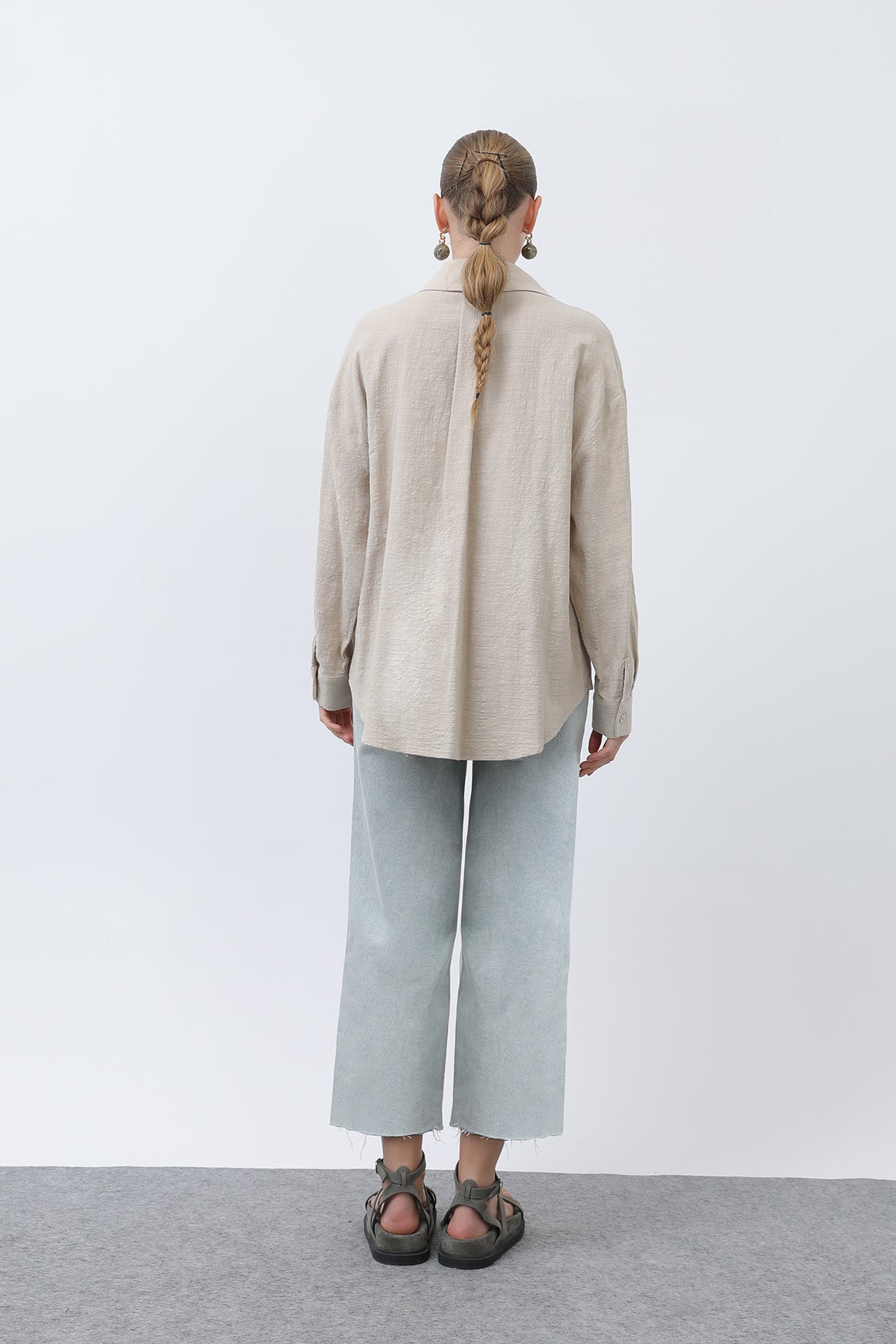 Kadın Cep Nakışlı Gömlek -32283GML BEIGE