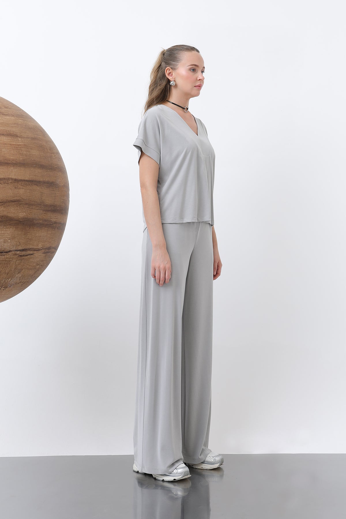 Kadın V Yakalı İkili Takım -32298TKM GREY