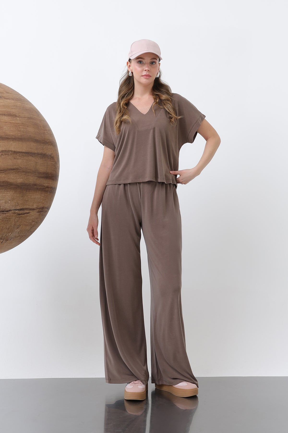 Kadın V Yakalı İkili Takım -32298TKM BROWN