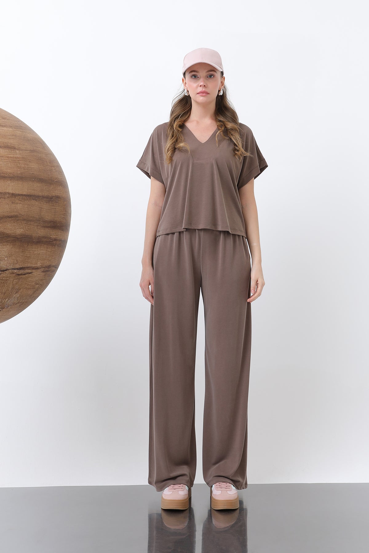 Kadın V Yakalı İkili Takım -32298TKM BROWN