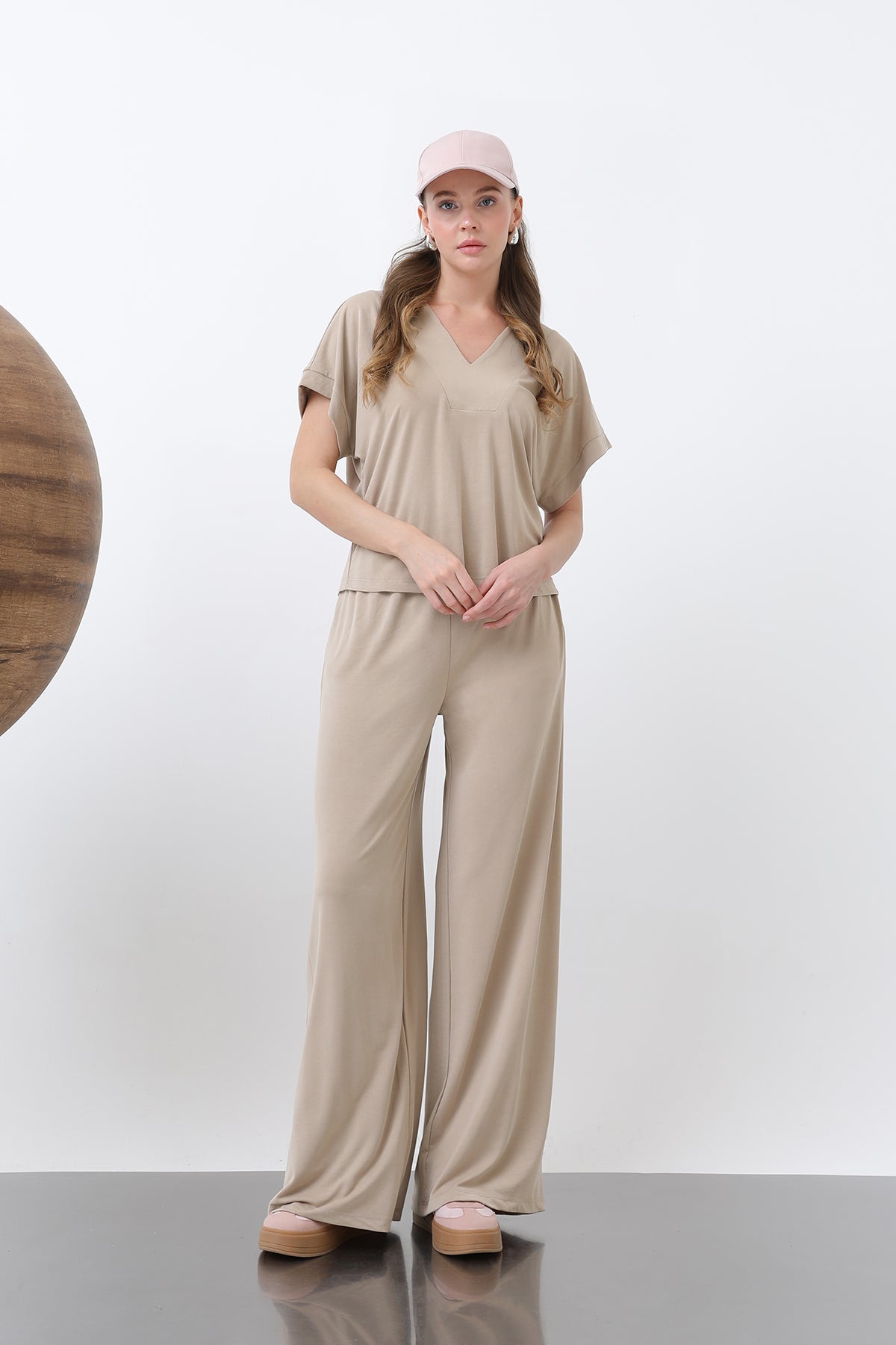 Kadın V Yakalı İkili Takım -32298TKM BEIGE
