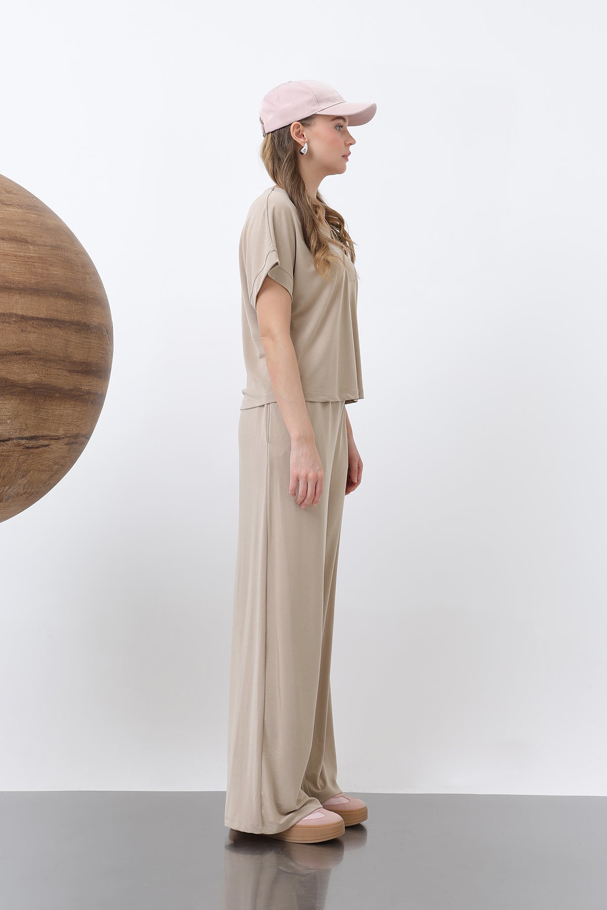 Kadın V Yakalı İkili Takım -32298TKM BEIGE