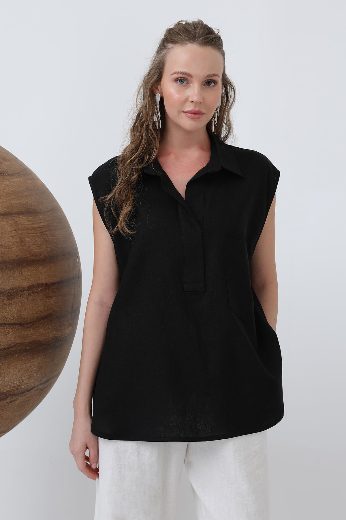 Kadın Sıfır Kol Yakalı Bluz -32301BLZ BLACK