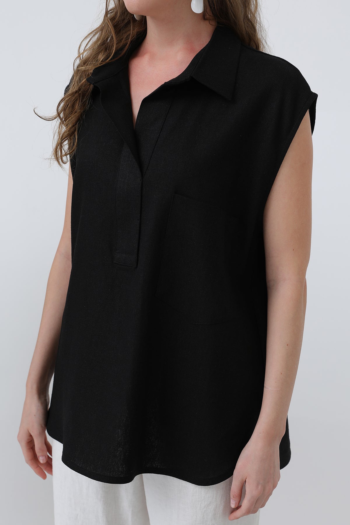 Kadın Sıfır Kol Yakalı Bluz -32301BLZ BLACK