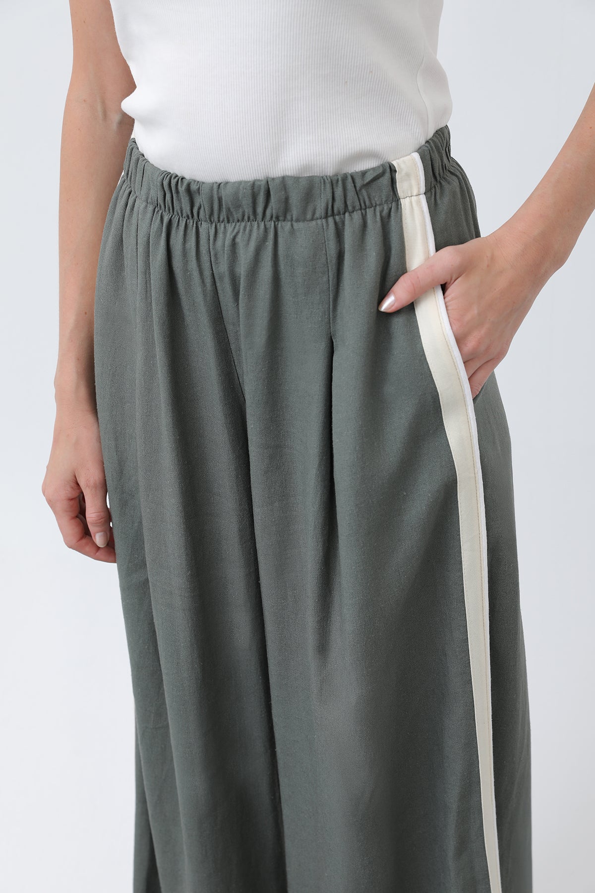 Kadın Yanları Grogrenli Belden Lastikli Pantolon -32302PNT KHAKI-ECRU
