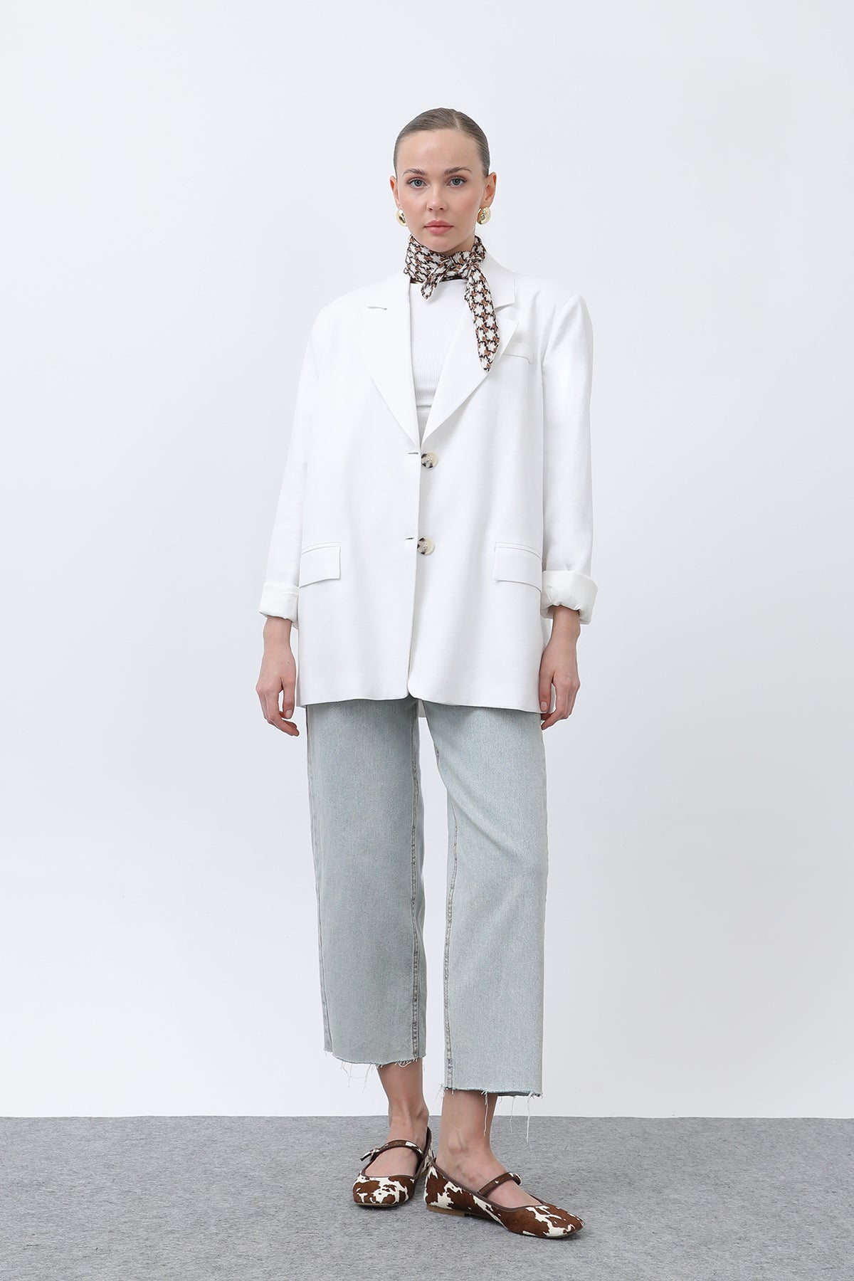 Kadın Keten Blazer Ceket -32303CKT ECRU