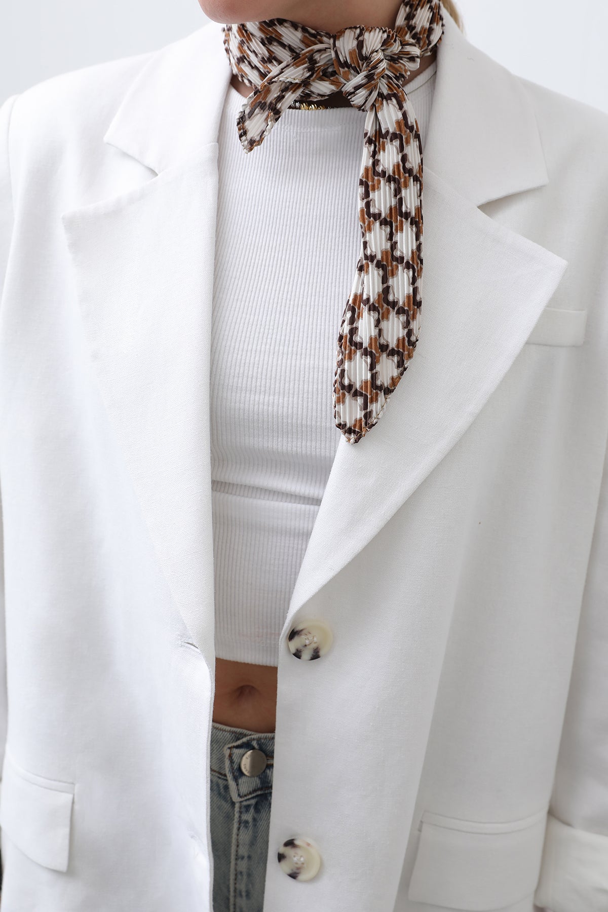 Kadın Keten Blazer Ceket -32303CKT ECRU