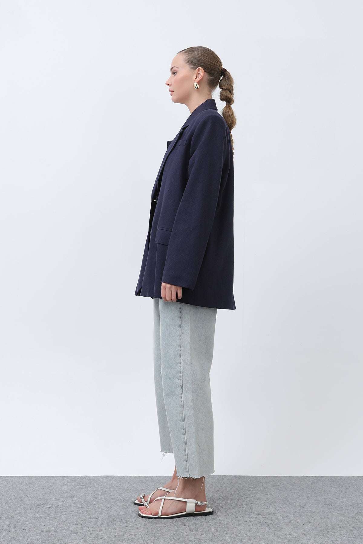 Kadın Keten Blazer Ceket -32303CKT NAVY