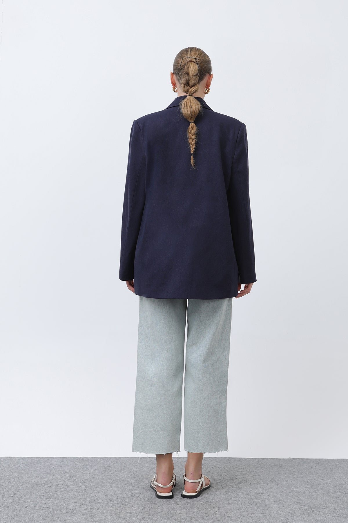 Kadın Keten Blazer Ceket -32303CKT NAVY