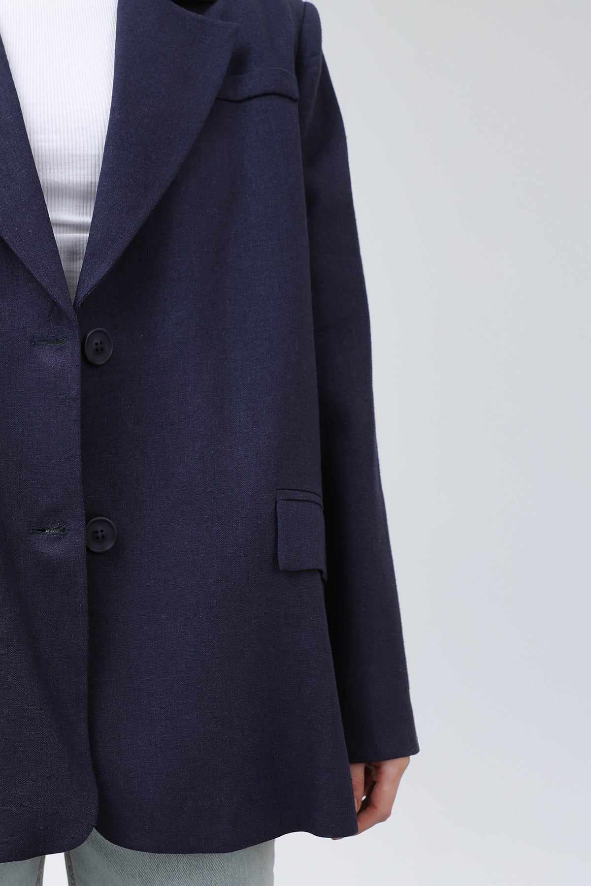 Kadın Keten Blazer Ceket -32303CKT NAVY
