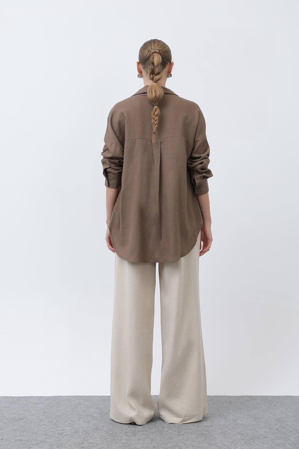 Kadın Basic Keten Gömlek - 32307GML BROWN