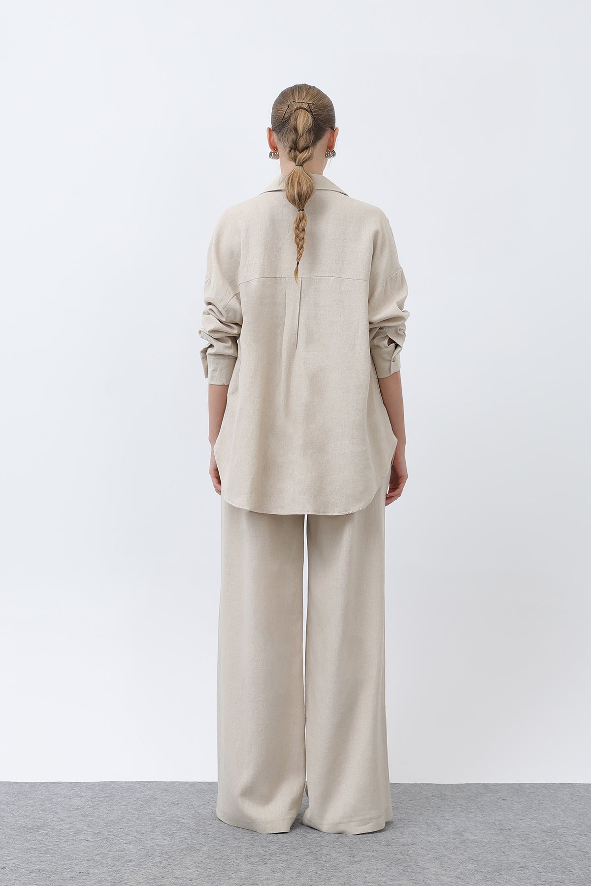 Kadın Basic Keten Gömlek - 32307GML BEIGE
