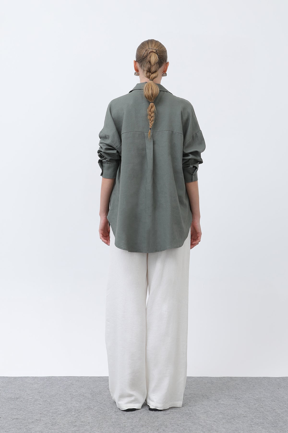 Kadın Basic Keten Gömlek - 32307GML KHAKI