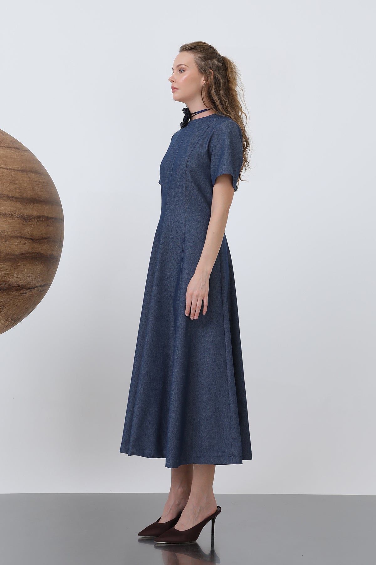 Kadın Denim Açılımlı Midi Elbise - 32308ELB BLUE