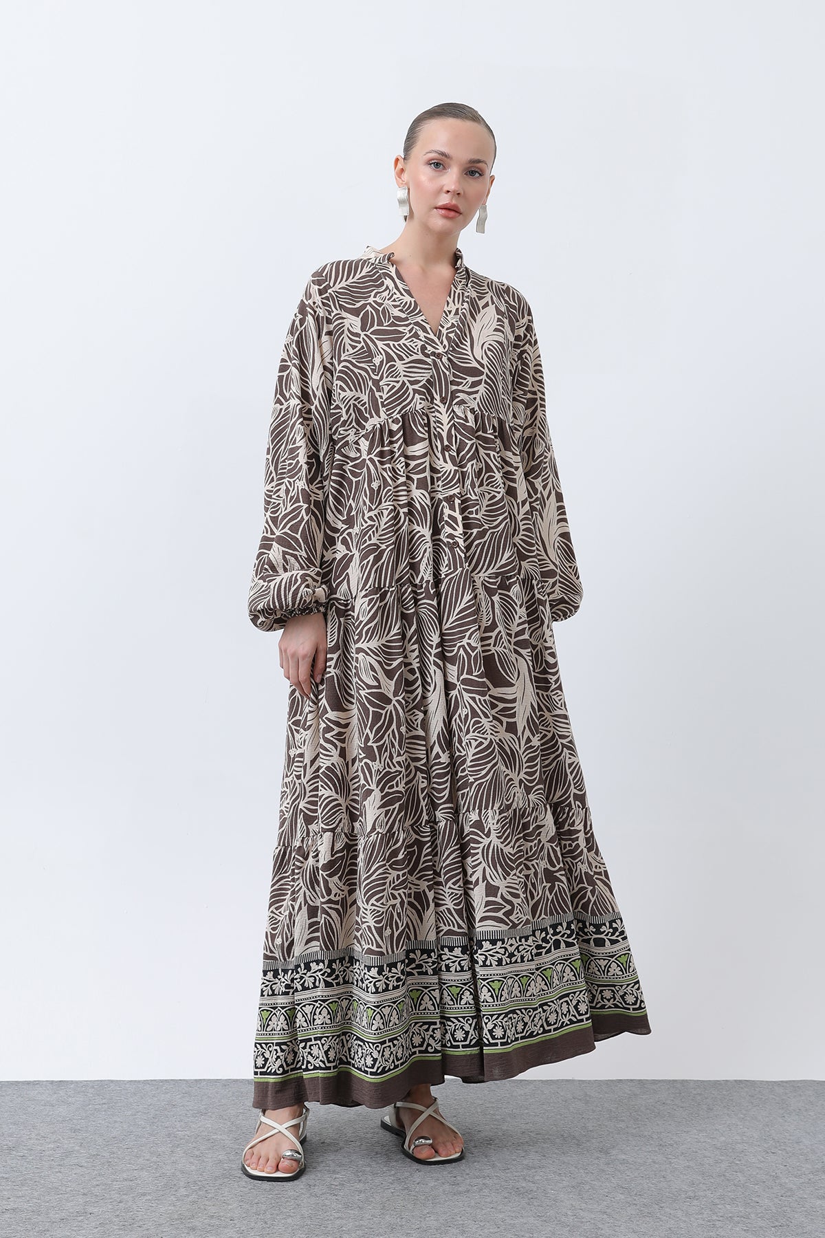 Kadın Desenli Elbise - 32311ELB BROWN