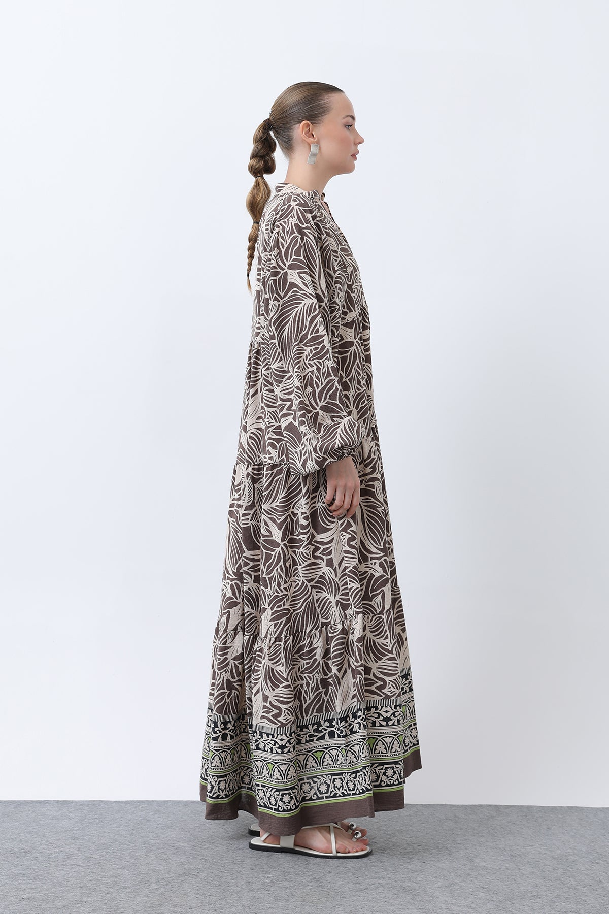 Kadın Desenli Elbise - 32311ELB BROWN