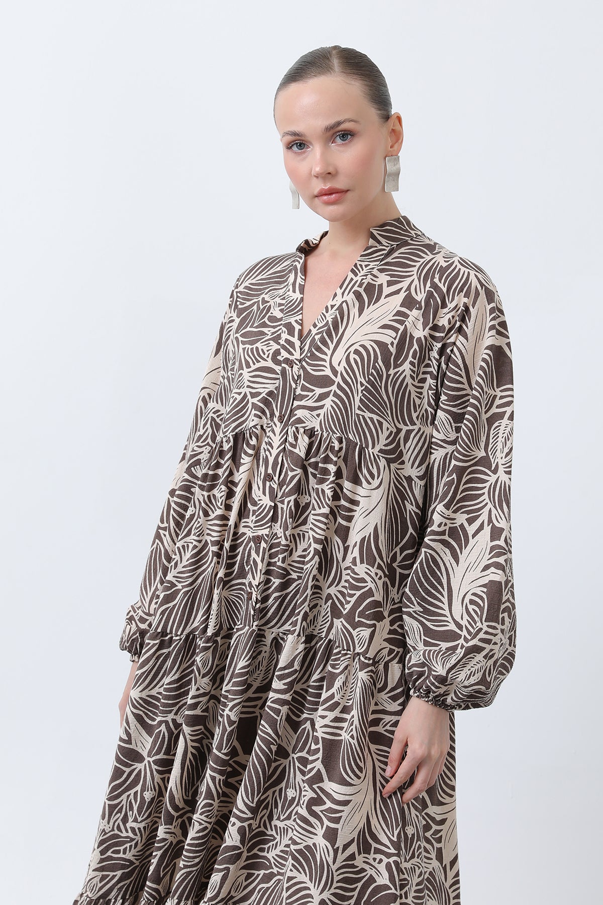 Kadın Desenli Elbise - 32311ELB BROWN