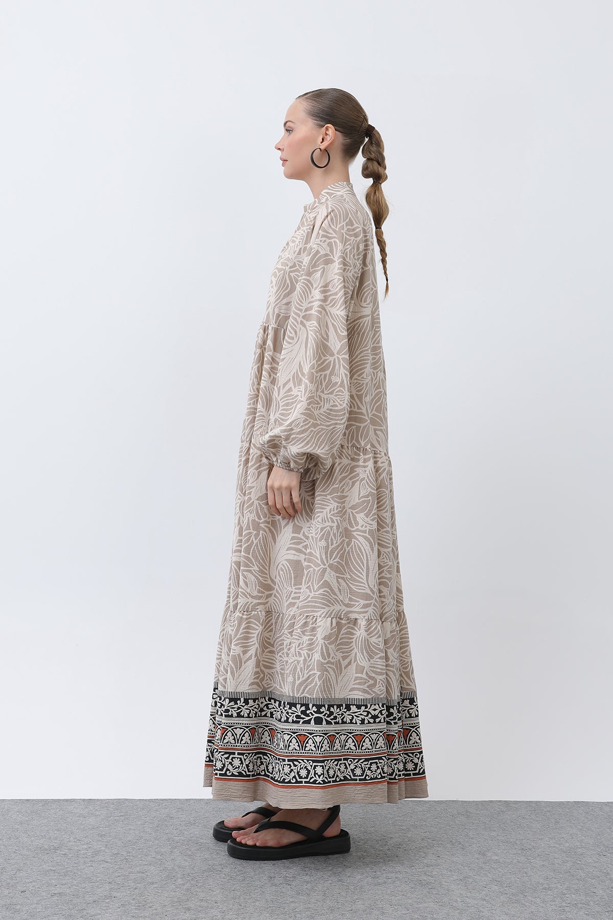 Kadın Desenli Elbise - 32311ELB BEIGE