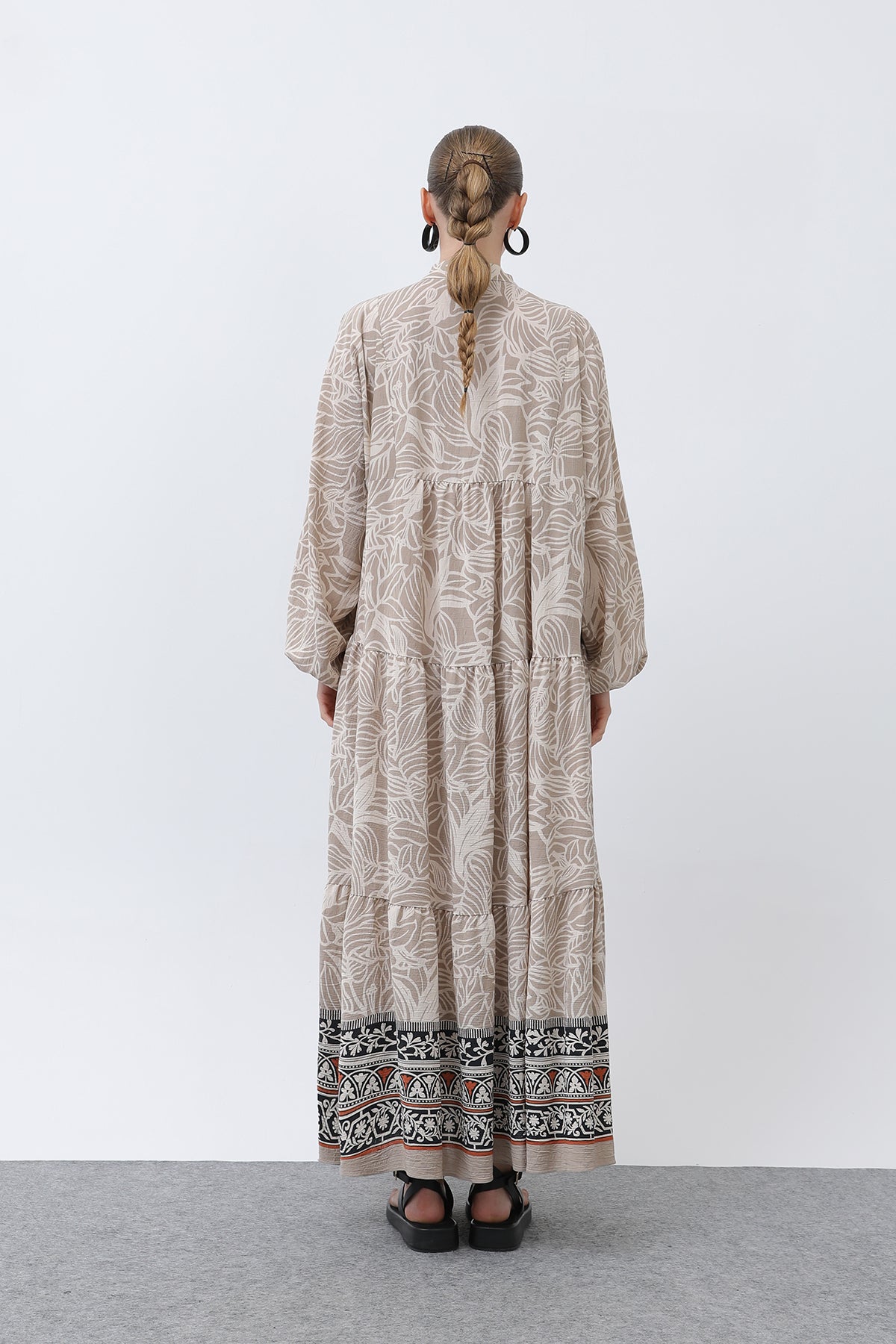 Kadın Desenli Elbise - 32311ELB BEIGE