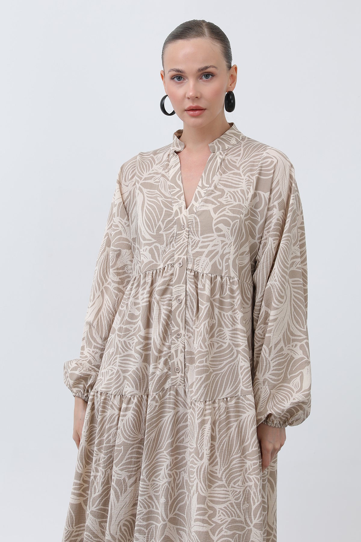 Kadın Desenli Elbise - 32311ELB BEIGE