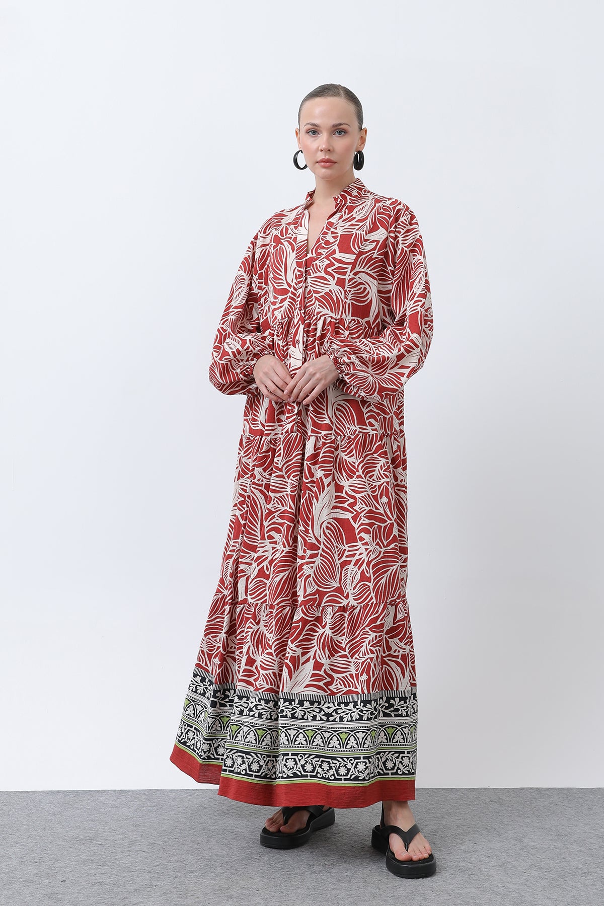 Kadın Desenli Elbise - 32311ELB RED