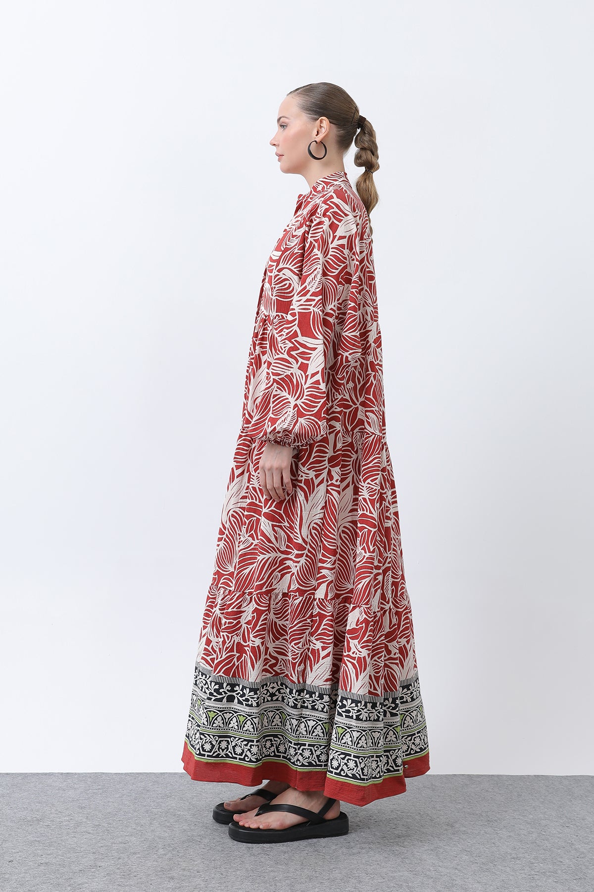 Kadın Desenli Elbise - 32311ELB RED