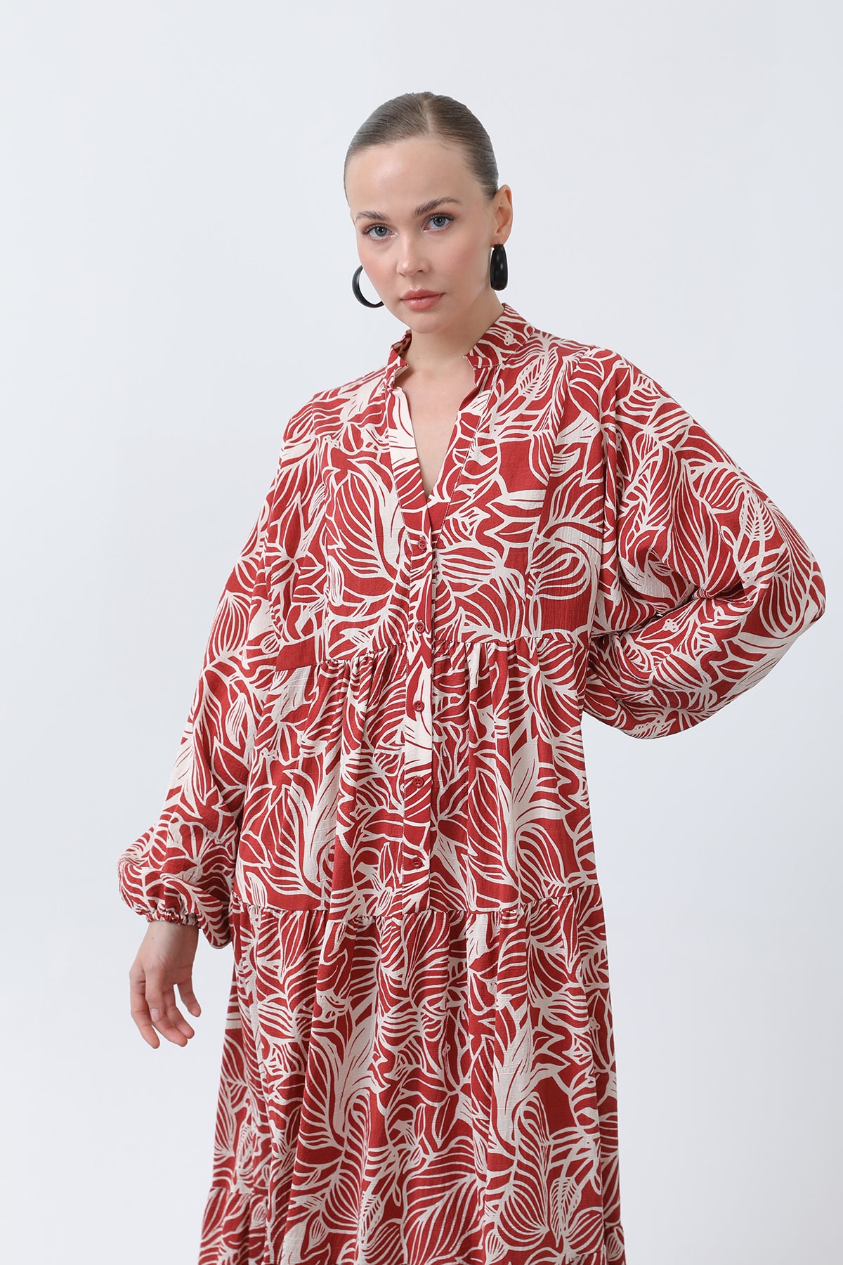 Kadın Desenli Elbise - 32311ELB RED
