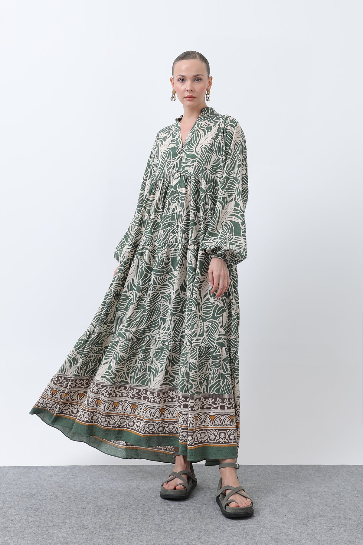 Kadın Desenli Elbise - 32311ELB KHAKI