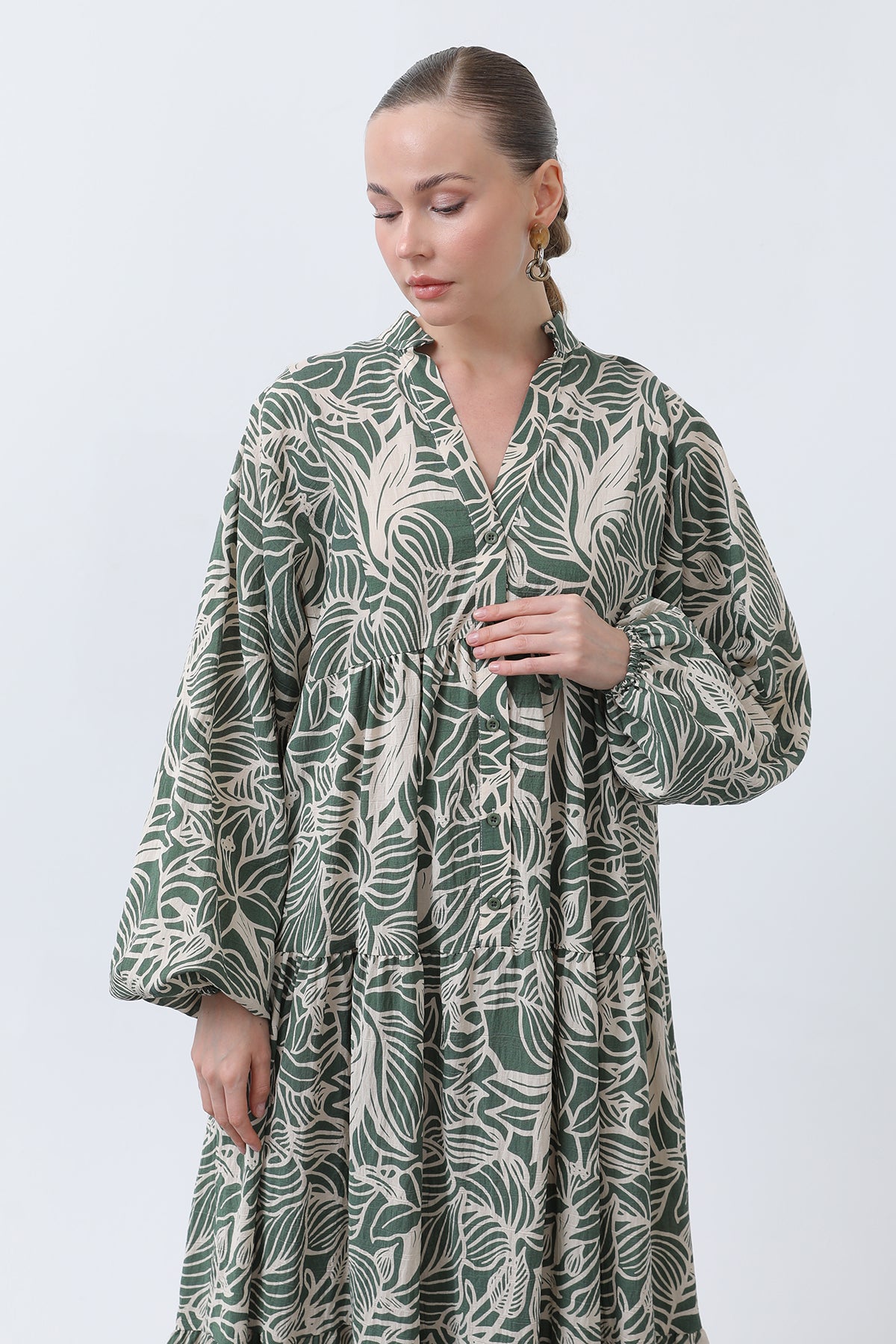 Kadın Desenli Elbise - 32311ELB KHAKI