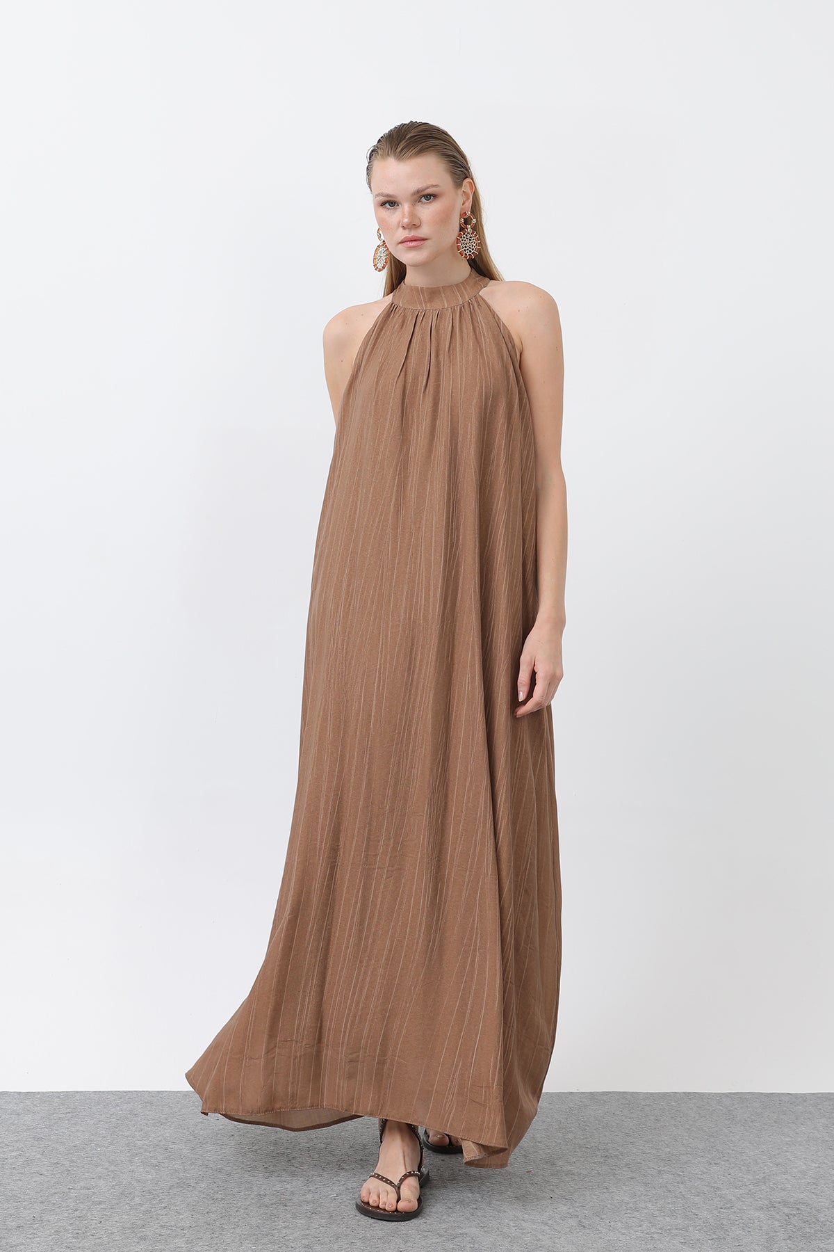 Kadın Halter Yaka Elbise - 32322ELB BROWN