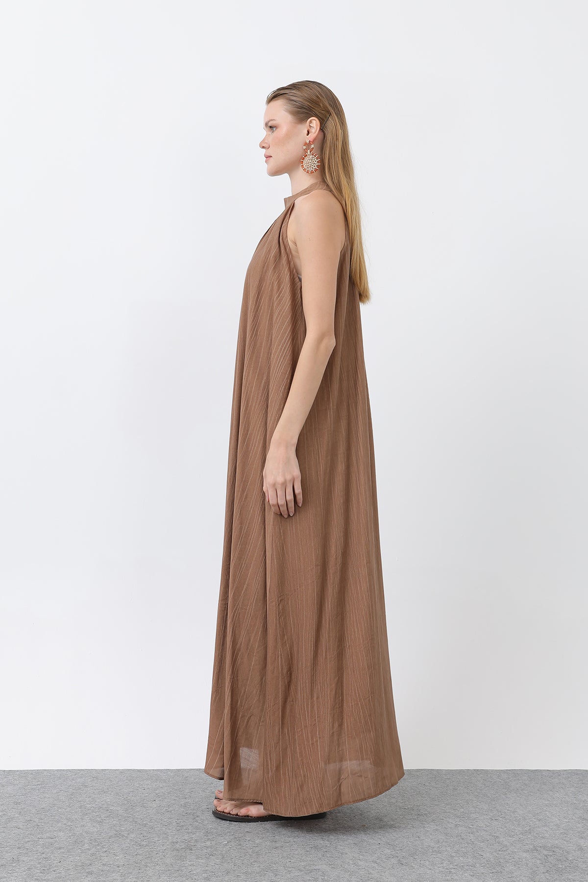 Kadın Halter Yaka Elbise - 32322ELB BROWN
