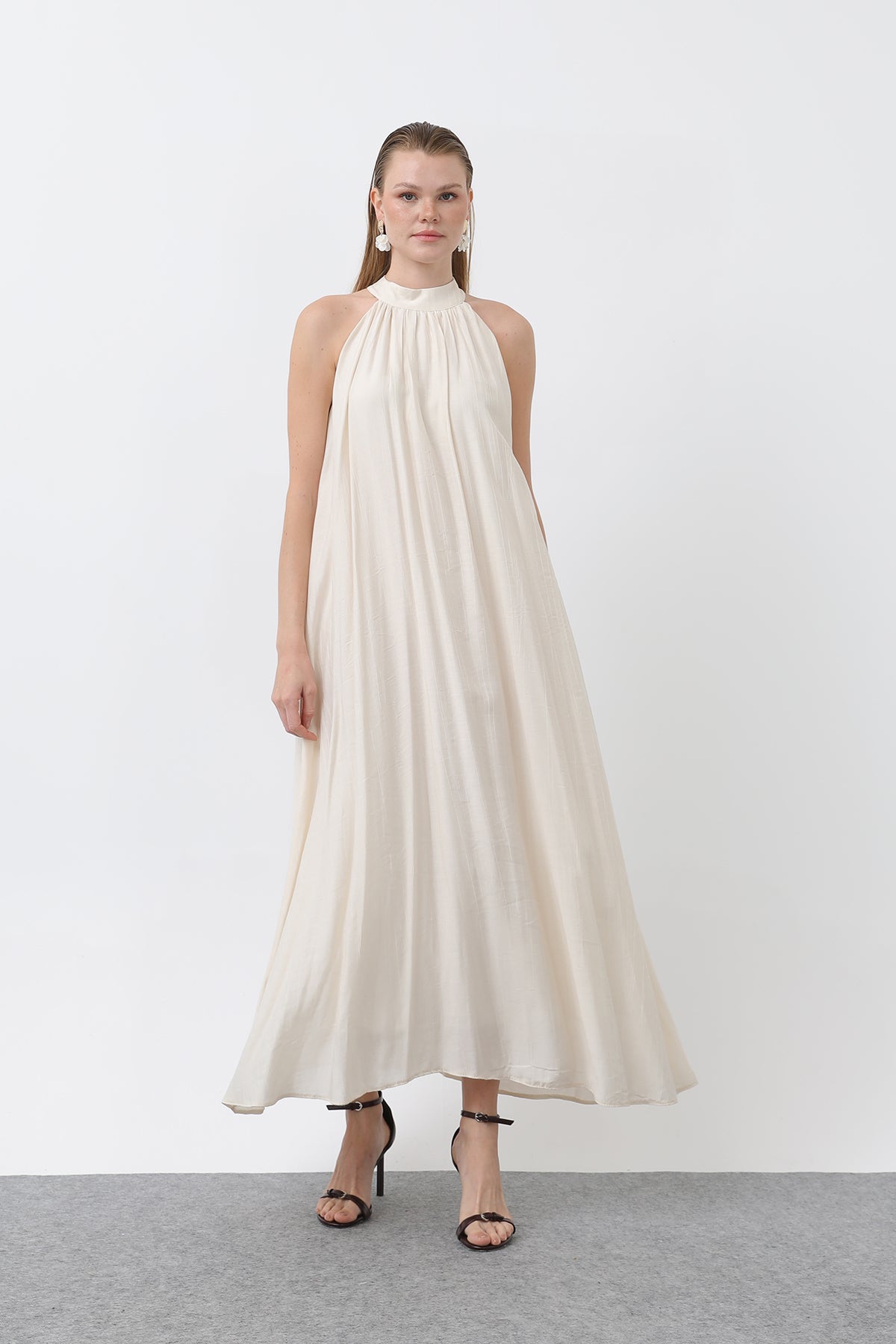 Kadın Halter Yaka Elbise - 32322ELB BEIGE