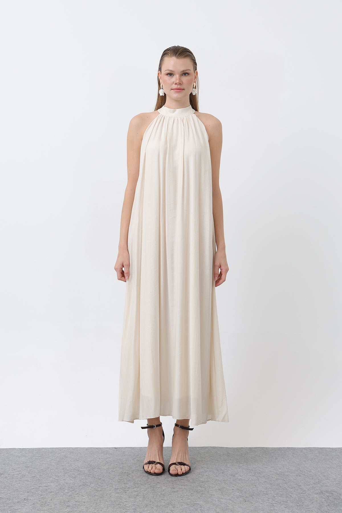 Kadın Halter Yaka Elbise - 32322ELB BEIGE