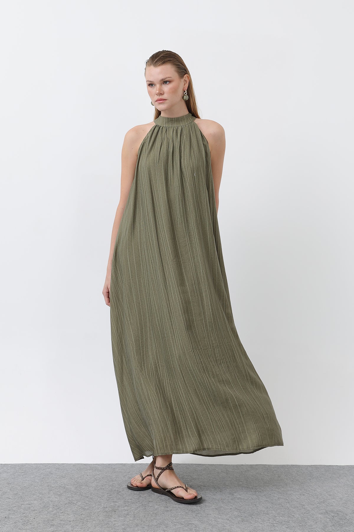 Kadın Halter Yaka Elbise - 32322ELB KHAKI