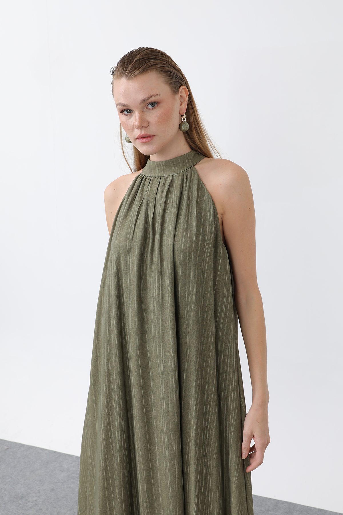 Kadın Halter Yaka Elbise - 32322ELB KHAKI