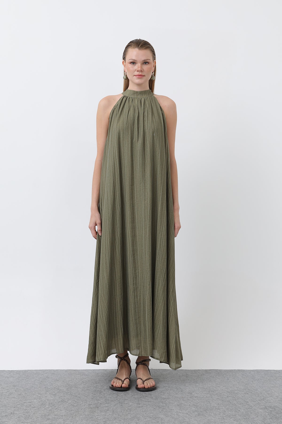 Kadın Halter Yaka Elbise - 32322ELB KHAKI