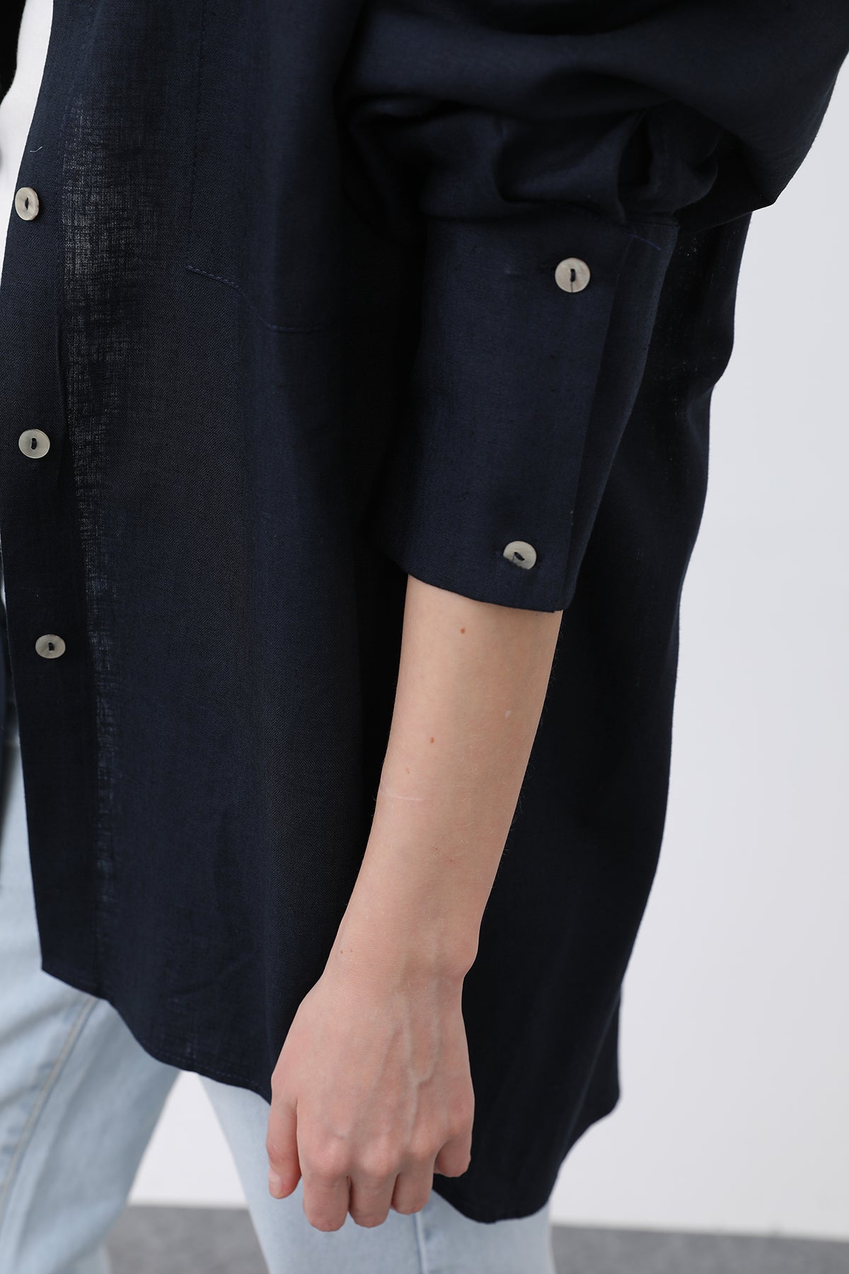 Kadın Basic Keten Gömlek - 32328GML NAVY