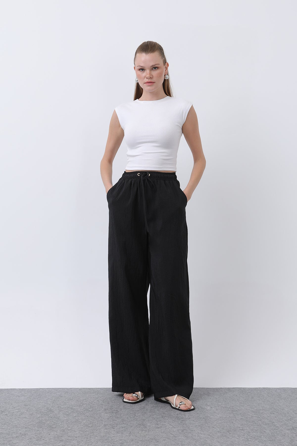 Kadın Belden Bağlamalı Pantolon - 32334PNT BLACK