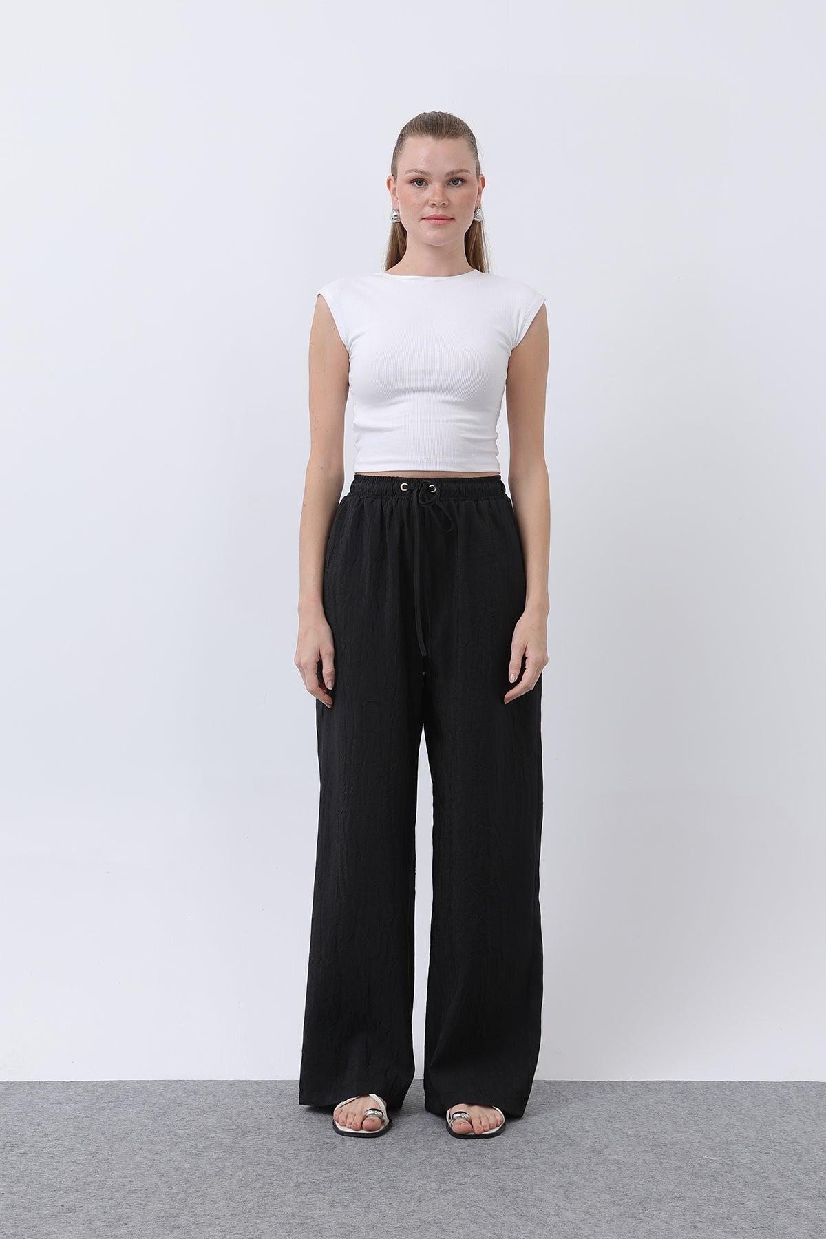 Kadın Belden Bağlamalı Pantolon - 32334PNT BLACK